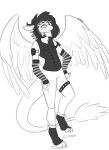  3_toes anthro barefoot biped claws clothed clothing digitigrade eyewear fully_clothed fur glasses hair humanoid_hands looking_at_viewer pants signature simple_background source_request standing toe_claws toes unknown_artist unknown_artist_signature vest white_background wings 