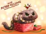  ambiguous_gender animate_inanimate black_eyes bow cat christmas cryptid-creations duo fangs feline feral fur garland gift green_eyes grey_fur hissing holidays holly_(plant) humor mammal open_mouth plant pun reptile ribbons scalie snake tongue tongue_out 