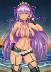  :p bangs bb_(fate)_(all) bb_(swimsuit_mooncancer)_(fate) beach bead_bracelet beads belt bikini black_gloves black_shorts blush bracelet breasts covered_nipples dark_skin eyebrows_visible_through_hair fate/grand_order fate_(series) fingerless_gloves garter_belt gloves gyaru hair_ribbon hairband hand_on_hip heart heart-shaped_pupils highres jewelry large_breasts long_hair looking_at_viewer loose_belt navel nose_blush open_clothes open_shorts outdoors purple_bikini purple_eyes purple_hair purple_ribbon ray_(zxasqw66) ribbon short_shorts shorts smile solo star studded_garter_belt swimsuit symbol-shaped_pupils tan thighhighs thighhighs_under_boots tongue tongue_out twilight v very_long_hair 