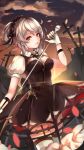  bangs black_dress bow cross dress garter_straps gloves grey_hair iron_saga judith_(iron_saga) key munape outdoors parted_lips puffy_short_sleeves puffy_sleeves red_eyes short_sleeves skull solo sword_cane thighhighs white_gloves white_legwear 