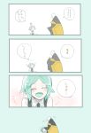  androgynous bald black_neckwear black_shorts blush chair collared_shirt comic commentary crystal_hair flower flower_on_head gem_uniform_(houseki_no_kuni) houseki_no_kuni kongou_sensei monk petting phosphophyllite shirt shorts shumiko_(kamenokoueki) translated younger 