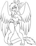  4_fingers 4_toes ambiguous_gender angel_dragon anthro biped claws clothed clothing diaper digitigrade dragon eyewear feathers fur glasses hair horn looking_at_viewer monochrome navel partially_clothed simple_background solo source_request standing toes topless twixxel_minty unknown_artist wings 