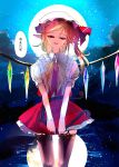  absurdres blonde_hair comic flandre_scarlet harp hat highres instrument mob_cap neck_ribbon page_number pointy_ears ribbon short_hair side_ponytail skirt thighhighs touhou translated vest wings yappa_muri 