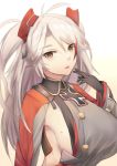  :p azur_lane bangs breasts commentary_request eyebrows_visible_through_hair finger_to_mouth gloves headgear highres iron_cross mole mole_on_breast multicolored_hair prinz_eugen_(azur_lane) sideboob silver_hair streaked_hair swept_bangs tongue tongue_out uchisukui white_hair yellow_eyes 