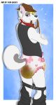  anthro canine clothing crinklebutt-yuni diaper dog feces husky hybrid kajidawg looking_back male mammal messy_diaper rear_view scat shirt simple_background soiling standing urine watersports wet_diaper wetting wolf wolfdog 