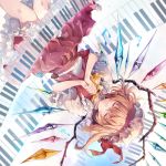 album_cover ascot blonde_hair closed_eyes closed_mouth commentary_request cover crystal eyebrows_visible_through_hair facing_viewer feet_out_of_frame flandre_scarlet frilled_shirt_collar frills hands_clasped hat hat_ribbon hirai_yuzuki interlocked_fingers mob_cap musical_note own_hands_together petticoat piano_keys puffy_short_sleeves puffy_sleeves red_ribbon red_skirt red_vest ribbon shirt short_hair short_sleeves skirt skirt_set smile solo touhou upside-down vest white_shirt wings yellow_neckwear 