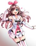  ;d a.i._channel blue_eyes breasts brown_hair collarbone detached_sleeves floating_hair hairband highlights kizuna_ai long_hair long_sleeves looking_at_viewer medium_breasts midriff multicolored_hair navel one_eye_closed open_mouth pink_hairband sailor_collar shiny shiny_hair shirt short_shorts shorts sideboob sleeveless sleeveless_shirt smile solo standing stomach thighhighs tsukikage_oyama very_long_hair white_legwear white_shorts white_sleeves 