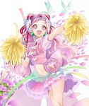  :d armpits commentary_request crop_top cure_yell daisy earrings floating_hair flower hair_flower hair_ornament hair_ribbon highres hugtto!_precure jewelry long_hair midriff miniskirt navel nono_hana open_mouth petals pink_eyes pink_hair pink_shirt pink_skirt pleated_skirt pom_poms precure red_ribbon ribbon see-through shirt simple_background skirt smile solo standing stomach very_long_hair white_background white_flower yuutarou_(fukiiincho) 