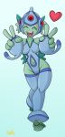  &lt;3 2018 5_fingers absurd_res anthro armor barefoot big_breasts biped breasts clothed clothing dahs digimon digimon_(species) digimon_frontier digital_media_(artwork) ear_fins feet female fin fish_humanoid gradient_background green_skin helmet hi_res humanoid legwear marine navel not_furry open_mouth ranamon signature simple_background smile solo standing swimsuit teeth toes tongue v_sign 
