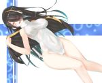  black_hair black_jacket brown_eyes covered_navel emperor_penguin_(kemono_friends) feet_out_of_frame hair_over_one_eye headphones highleg highleg_leotard highres hood hoodie jacket kemono_friends leotard long_hair lying multicolored_hair open_clothes open_hoodie open_jacket open_mouth pikunoma sleeveless smile solo streaked_hair white_leotard 