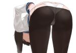  ass bent_over black_hair black_legwear commentary_request dress from_behind kantai_collection kusaka_souji leaning_forward long_sleeves lowleg_pantyhose panties panties_under_pantyhose pantyhose sailor_dress short_hair solo tokitsukaze_(kantai_collection) underwear white_background white_panties 