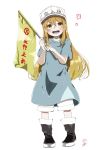 :d absurdres black_footwear blonde_hair blue_shirt blush boots commentary_request eyebrows_visible_through_hair flag full_body hair_between_eyes hat hataraku_saibou highres holding holding_flag long_hair looking_at_viewer open_mouth platelet_(hataraku_saibou) shirt short_sleeves shorts sidelocks simple_background smile solo standing sumi_(2sumi_boku6) very_long_hair white_background white_hat white_shorts yellow_eyes 