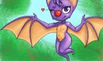  &lt;3 bat cheek_tuft female fur laylee looking_at_viewer mammal nsfy_(artist) nude one_eye_closed purple_eyes purple_fur red_nose smile solo thick_thighs tuft winged_arms wings wink yooka-laylee 