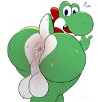  2018 absurd_res alternate_version_at_source anthro anus backsack balls big_anus big_balls big_butt blue_eyes butt countershading digital_media_(artwork) fangs firebadger green_skin green_yoshi hi_res looking_at_viewer looking_back male mario_bros markings nintendo nude open_mouth presenting presenting_hindquarters red_markings signature simple_background solo surprise sweat sweaty_balls sweaty_butt tongue video_games white_background white_countershading yoshi 