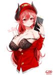  bra breast_hold cleavage horns open_shirt vkejr702 