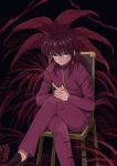  chair crossed_legs dark_background green_eyes index_finger_raised kurama long_hair ponto1588 sidelocks sitting solo yuu_yuu_hakusho 