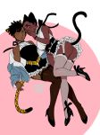  animal_ears ass black_hair black_legwear black_panther_(film) black_panther_(marvel) cat_ears cat_tail crossdressing dark_skin dated dress full_body genderswap genderswap_(mtf) high_heels kemonomimi_mode killmonger marvel multiple_girls scar short_hair signature skaky t'challa tail thighhighs white_legwear 