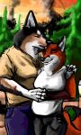  aquila_chrysaetos canine dog female forest fox husky kissing male mammal outside pregnant romantic_couple tree 