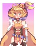  1girl animal_ears blonde_hair blush bow bunny_ears cygames dragalia_lost elbow_gloves elisanne fake_bunny_ears gloves green_eyes halloween jack_o&#039;_lantern leotard nintendo orange_leotard pumpkin short_hair white_elbow_gloves white_gloves 