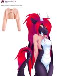  anthro blush bottomless breasts clothed clothing dragon female hair horn looking_at_viewer meme mostly_nude scarletspectrum scarletspectrum_(artist) simple_background solo standing twitter_hoodie white_background wings yellow_eyes 
