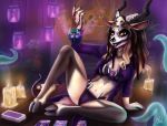  antelope anthro artbynit bone bra candle card clothing doll eyeball face_paint female fortune_telling gazelle invalid_color magic mammal panties solo spooky tarot tarot_card tentacles underwear voodoo zahra_(airheart) 