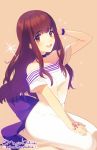  bare_shoulders brown_eyes brown_hair command_spell dress fate/extella fate/extra fate_(series) highres kishinami_hakuno_(female) long_dress long_hair magical_ondine md5_mismatch solo sparkle 