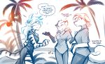  2018 alternate_species anthro beach canine chest_tuft clothed clothing crossgender dialogue dog dress english_text evals feline female fox fur furrification gloves_(marking) group hi_res keidran mammal markings mike_(twokinds) monochrome outside palm_tree sea seaside shocked simple_background sketch striped_fur stripes text tiger tiger_trace tom_fischbach tongue tongue_out trace_legacy tree tuft twokinds water webcomic white_background 
