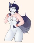  2018 anthro big_breasts breasts canine clothed clothing digital_media_(artwork) female fox fur hair hi_res invalid_tag looking_at_viewer mammal nipples nude pussy simple_background single smile solo thick_thighs twitter_hoodie vixlries 