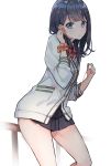  black_hair black_skirt blue_eyes bow cardigan earphones highres microskirt orange_scrunchie pleated_skirt pomu red_bow school_uniform scrunchie skirt ssss.gridman sweater takarada_rikka thighs white_cardigan white_sweater wrist_scrunchie 