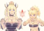  abs artoria_pendragon_(all) artoria_pendragon_(lancer_alter) blonde_hair blue_eyes bowsette bowsette_jr. breasts claw_pose claws collar command_spell commentary_request crown fate/grand_order fate_(series) horns kensaint large_breasts mario_(series) medium_breasts mordred_(fate) mordred_(fate)_(all) multiple_girls new_super_mario_bros._u_deluxe open_mouth paws pointy_ears scarf studded_collar super_crown 