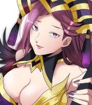  breasts cleavage fire_emblem fire_emblem_heroes hat large_breasts loki_(fire_emblem_heroes) looking_at_viewer purple_eyes purple_hair rem_sora410 smile solo 