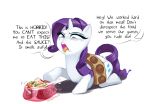  blue_eyes bowl cum cum_on_food dialogue disgust equine food_bowl friendship_is_magic horn mammal my_little_pony polyle rarity_(mlp) simple_background tongue tongue_out unicorn white_background wide_eyed 