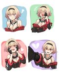  blonde_hair breasts character_sheet cleavage expression_chart expressions ganesagi hands_on_own_face headband highres multicolored_hair original pout short_hair solo two-tone_hair yandere 