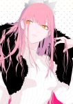  bangs breasts brown_eyes closed_mouth commentary eyebrows_visible_through_hair fate/grand_order fate_(series) fingernails fur_collar hair_between_eyes hand_in_hair hand_up highres long_hair looking_away looking_to_the_side medb_(fate)_(all) medb_(fate/grand_order) nail_polish pink_hair pink_nails ribbed_sweater ryokucha_(i_cobalt) simple_background small_breasts solo sweater tiara turtleneck turtleneck_sweater white_background white_sweater 