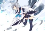  animal_ears anthropomorphism aqua_eyes azur_lane foxgirl gray_hair japanese_clothes katana kawakaze_(azur_lane) long_hair nighttsound seifuku skirt sword thighhighs weapon zettai_ryouiki 