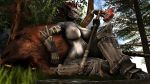  3d_(artwork) argonian armor axe bear blood breasts clothed clothing digital_media_(artwork) feathers female forest hunting mammal melee_weapon muetank nipples outside reptile scalie skyrim solo source_filmmaker the_elder_scrolls topless tree video_games weapon 