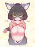  1girl black_hair breasts cat furry green_eyes no_nipples panties shimabo short_hair solo underwear 