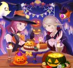  :p ahriman au_ra blonde_hair breasts cat_tail cleavage cupcake detached_collar dragon_horns drinking_straw facial_mark final_fantasy final_fantasy_xiv food ghost halloween hat horns indoors jack-o'-lantern long_hair medium_breasts miqo'te moko_(user_vnsh2874) multiple_girls open_mouth purple_eyes red_hair scales short_hair tail tongue tongue_out witch_hat yellow_eyes 