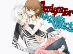  1boy 1girl accelerator albino brown_hair couple hetero marka13 misaka_worst red_eyes shirt side_slit sitting sitting_on_lap sitting_on_person striped striped_shirt to_aru_majutsu_no_index vietnamese_dress white_hair yellow_eyes 