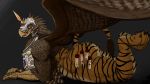  armor avian barefoot beak black_pawpads brown_feathers brown_fur butt feathered_wings feathers fur gryphon helmet hindpaw hladilnik lying male muscular on_front pawpads paws solo striped_fur stripes warhammer_(franchise) wings yellow_eyes 