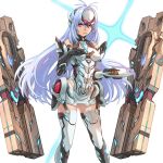  android ass_visible_through_thighs bare_shoulders blue_hair breasts cyborg elbow_gloves expressionless forehead_protector gloves goo_goo789 gun kos-mos kos-mos_re: large_breasts leotard long_hair looking_at_viewer red_eyes solo standing thighhighs very_long_hair weapon white_leotard xenoblade_(series) xenoblade_2 xenosaga 