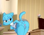  2018 anus areola blue_fur breasts butt cartoon_network cat clothing computer feline female fur half-closed_eyes laptop lonbluewolf looking_back mammal nicole_watterson nipples pussy solo the_amazing_world_of_gumball webcam 