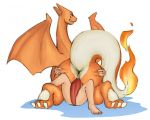  2018 alternate_version_at_source ambiguous_gender anus butt charizard claws dirtyturquoise_(artist) erection fire hand_on_butt human imminent_sex interspecies looking_back male male/ambiguous mammal nintendo penis pok&eacute;mon pok&eacute;mon_(species) pok&eacute;philia rear_view reptile scalie simple_background smile teeth thick_tail video_games white_background wings 