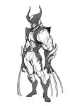  belt boots claw_(weapon) claws gloves golimao greyscale male_focus marvel mask monochrome muscle sketch smile veins weapon white_background wolverine x-men 