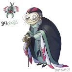  anorith artist_name black_footwear cane cape grey_eyes grey_hair hunched_over long_hair moemon old_woman personification pokemon pokemon_(game) red_cape robe standing tamtamdi white_background 