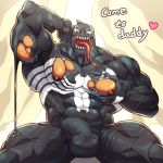  &lt;3 abs alien areola barazoku biceps blackmonster bulge english_text looking_at_viewer lying male manly marvel muscular nipples not_furry nude on_back open_mouth pecs sharp_teeth slime smile solo spider-man_(series) spread_legs spreading symbiote teeth text thick_thighs tongue tongue_out triceps venom_(spider-man) 