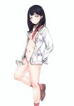  :o artist_name bangs black_hair blue_eyes blush breasts breasts_apart brown_footwear cardigan commentary_request feet_out_of_frame kneehighs legs_up long_hair long_sleeves looking_at_viewer medium_breasts navel neckerchief no_bra no_pants no_shirt open_cardigan open_clothes panties parted_lips red_legwear red_neckwear relaxjon shoes signature simple_background sleeves_past_wrists solo ssss.gridman standing standing_on_one_leg stomach takarada_rikka unbuttoned underboob underwear white_background white_cardigan white_panties 