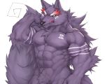  abs anthro biceps black_nose canine captainjohkid fur male mammal muscular muscular_male pecs purple_fur red_eyes solo wolf 
