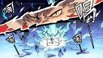 chibi chinese close-up comic cut-in floating_rock highres horns monster monster_hunter monster_hunter:_world nergigante no_humans persona persona_5 powering_up sharp_teeth shouting slit_pupils sound_effects spiked_wings sueyen teeth translation_request 