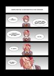  4koma arkeden_razeare blue_eyes bow collared_shirt comic commentary constricted_pupils crying d: doki_doki_literature_club english english_commentary hair_bow head_down highres looking_at_viewer looking_away neck_ribbon open_mouth parted_lips pink_hair red_bow red_ribbon ribbon sayori_(doki_doki_literature_club) school_uniform shirt speech_bubble white_shirt wing_collar 